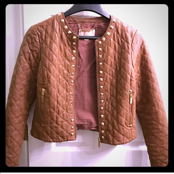 Sale⏰️Rare* MK RUNWAY Michael Kors quilted Leather jacket camel brown - Picture 2 of 7